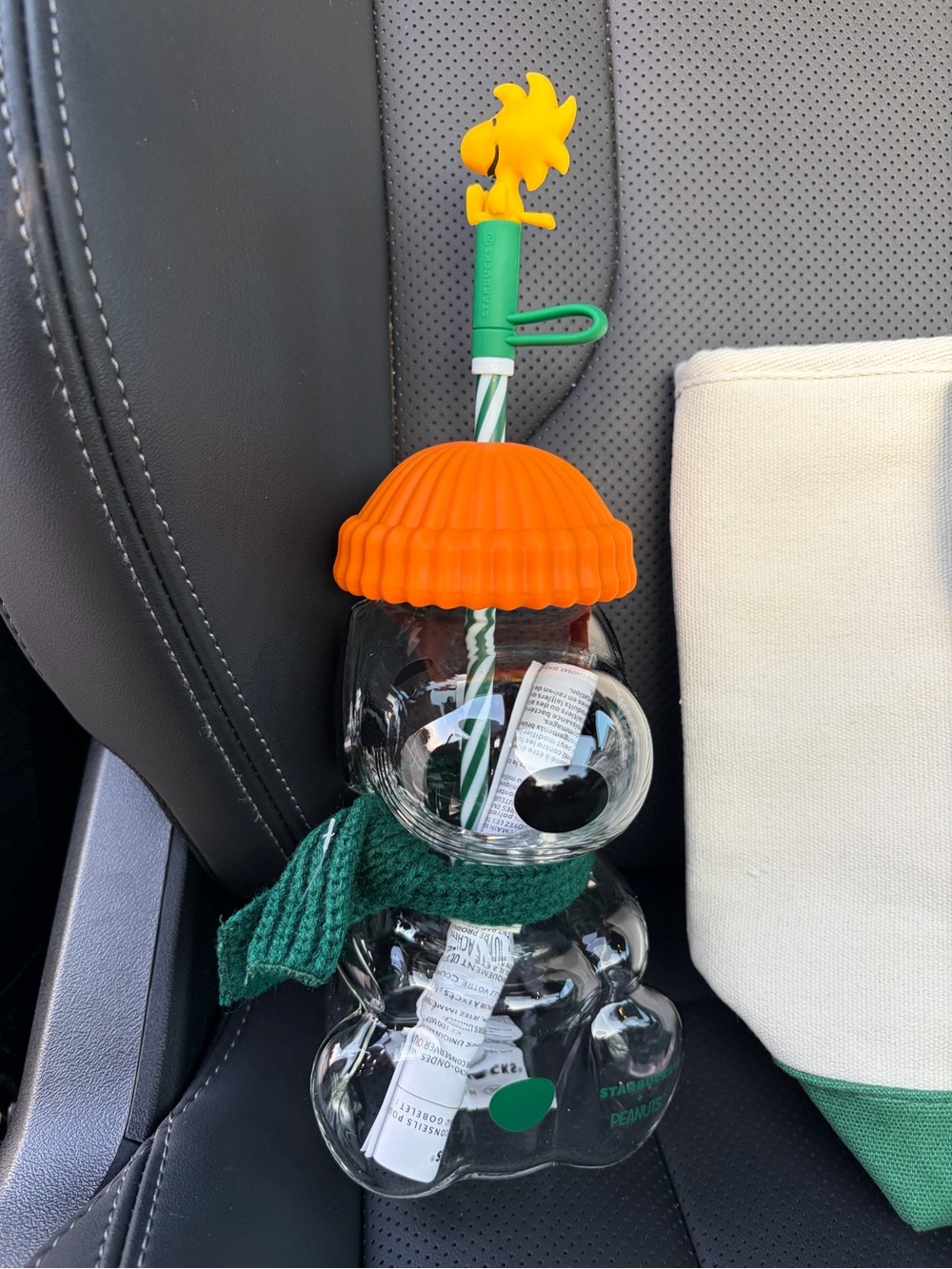 Starbucks Clear Snowman Kids Cup with Orange Hat, Green Scarf